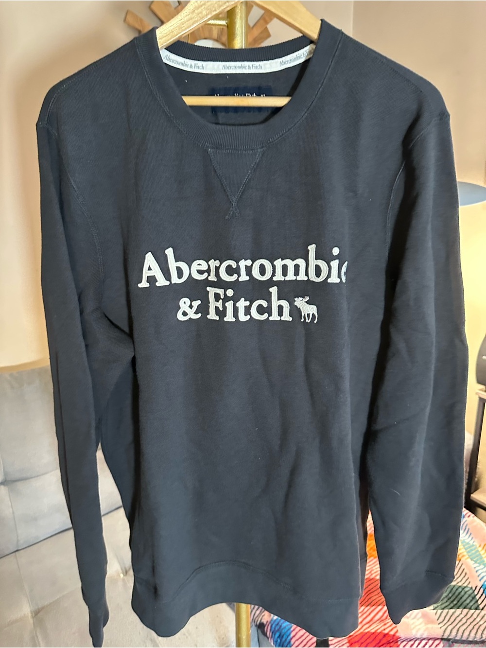 Abercrombie & Fitch Black Crewneck Sweatshirt with White Vintage Style Logo